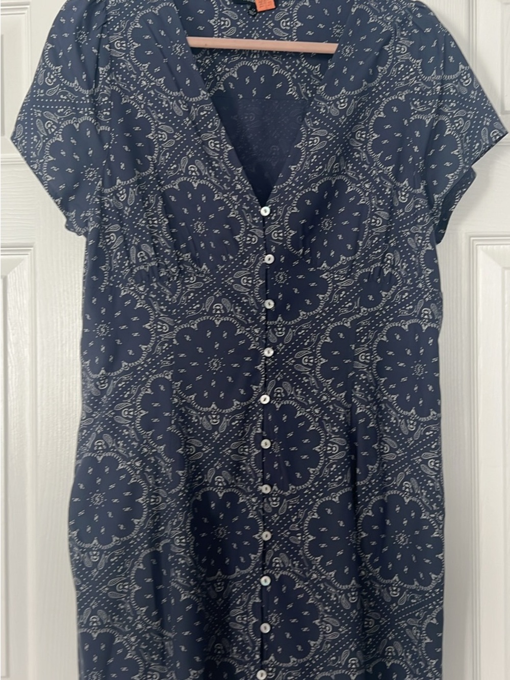 Madewell Navy Button-Front Shirt Dress with White Paisley Motif